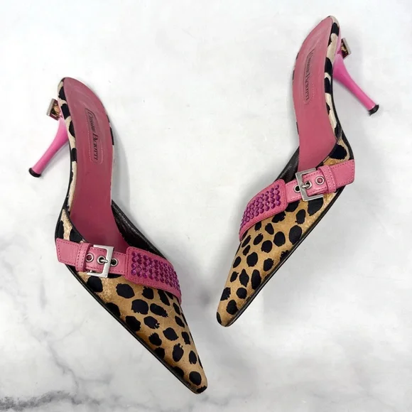 Cesare Paciotti Vintage Y2K Leopard Embellished Pointe Toe Kitten Heel Mules 36 - Picture 4 of 14